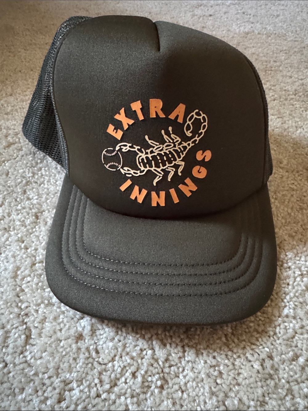 Green Trucker Hat with Orange Scorpion from Extra Innings Festival